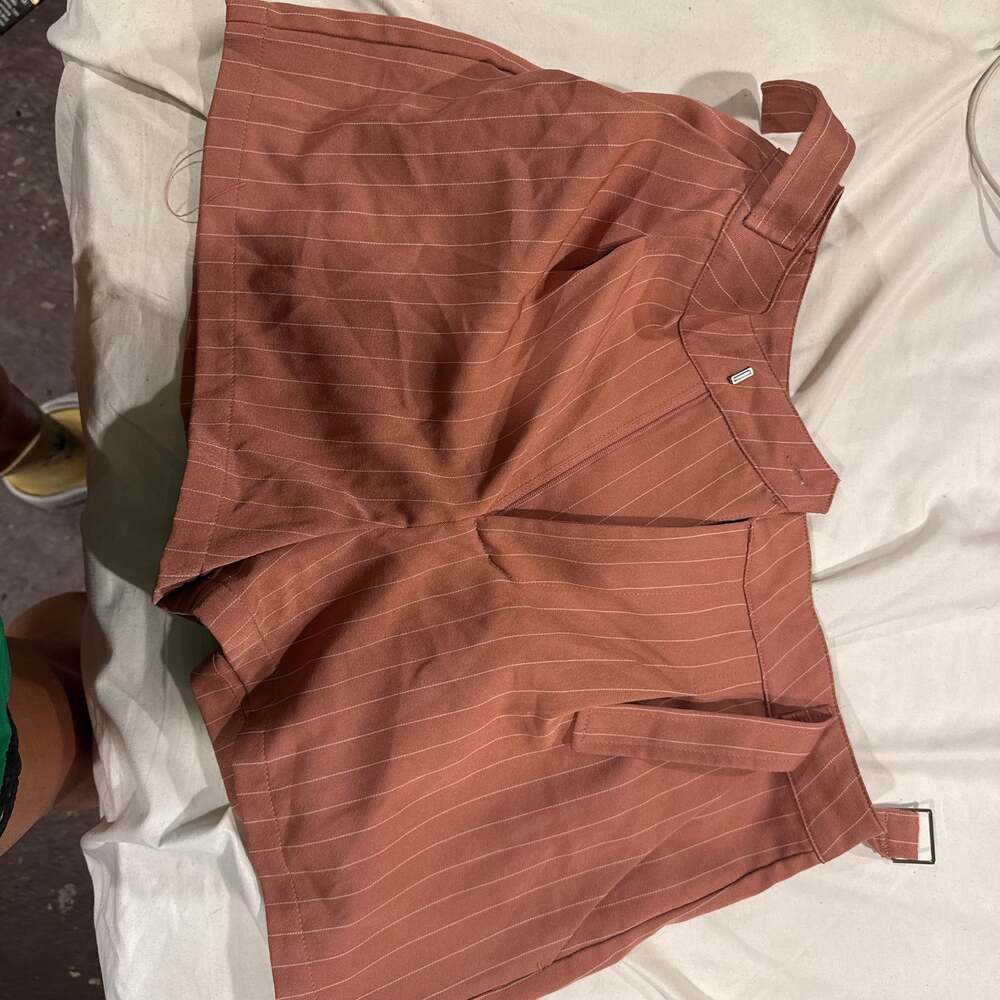 Forever 21 Rust-Orange Pinstripe Shorts with Buckle Details, Women's Size M